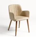 SILLÓN PIEL BEIGE Y PATA MADERA
