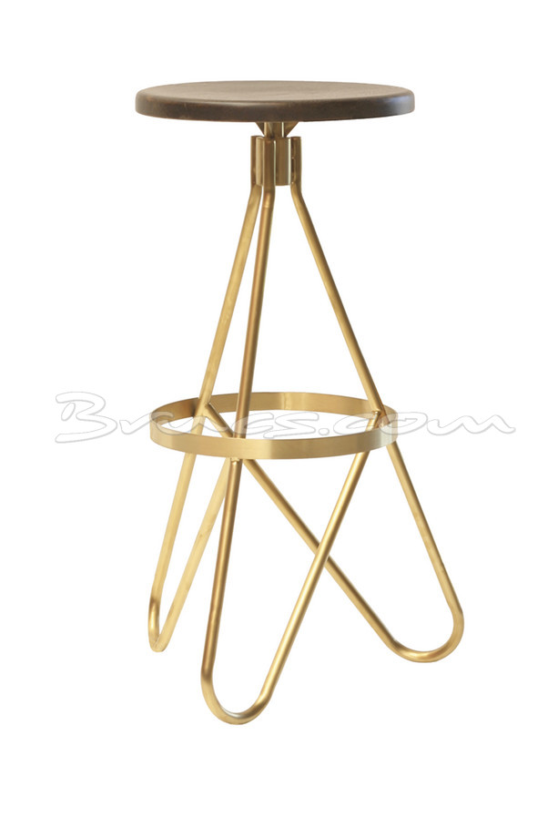 [377WB862] TABURETE BIRKEN ROBLE Y HIERRO DORADO