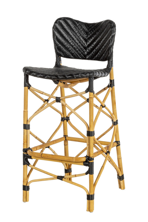 [514BA079] TABURETE PEDRO RATTAN Y TEJIDO SINTÉTICO NEGRO
