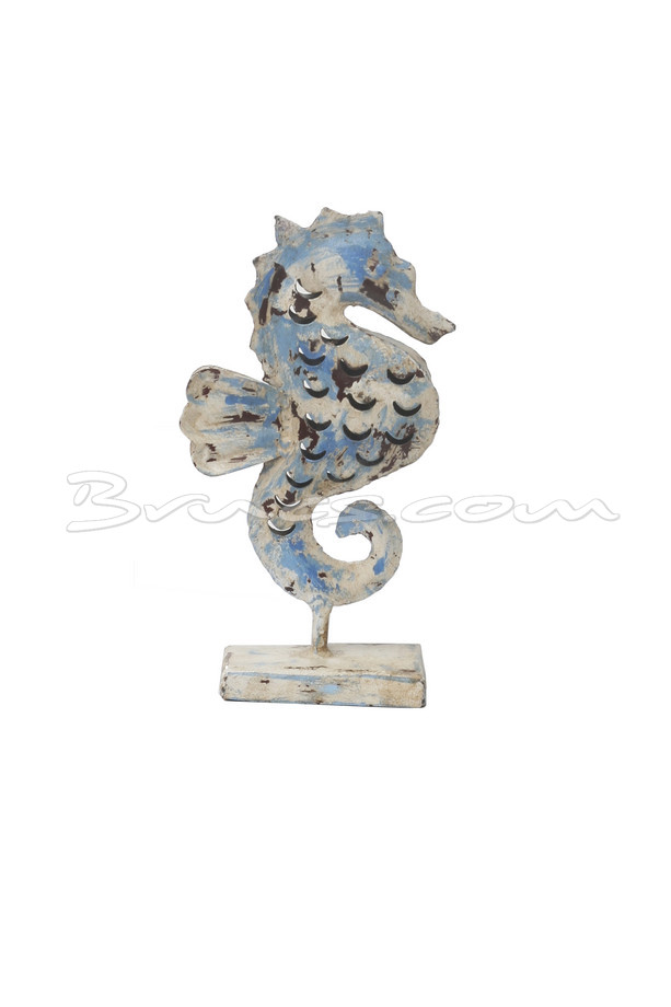 [536ML100] PEDESTAL CABALLITO DE MAR PEQUEÑO METAL BEIGE AZUL