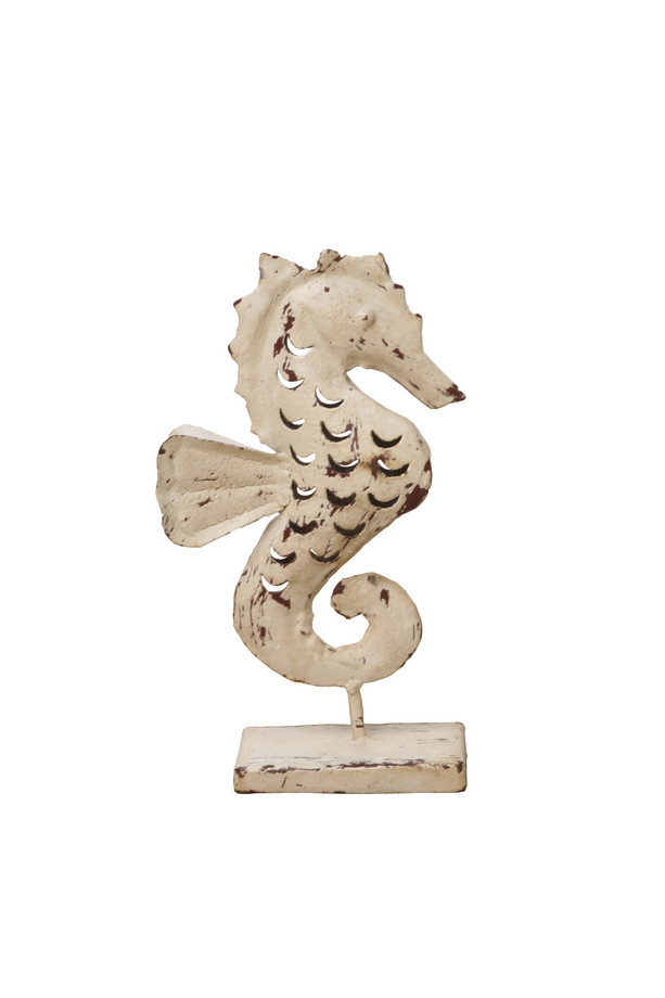 [536ML125] PEDESTAL CABALLITO DE MAR PQ. METAL BEIGE-MARRON