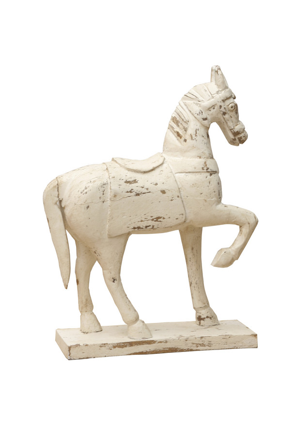 [536ML149] CABALLO MADERA BLANCO DECAPADO CON PEANA