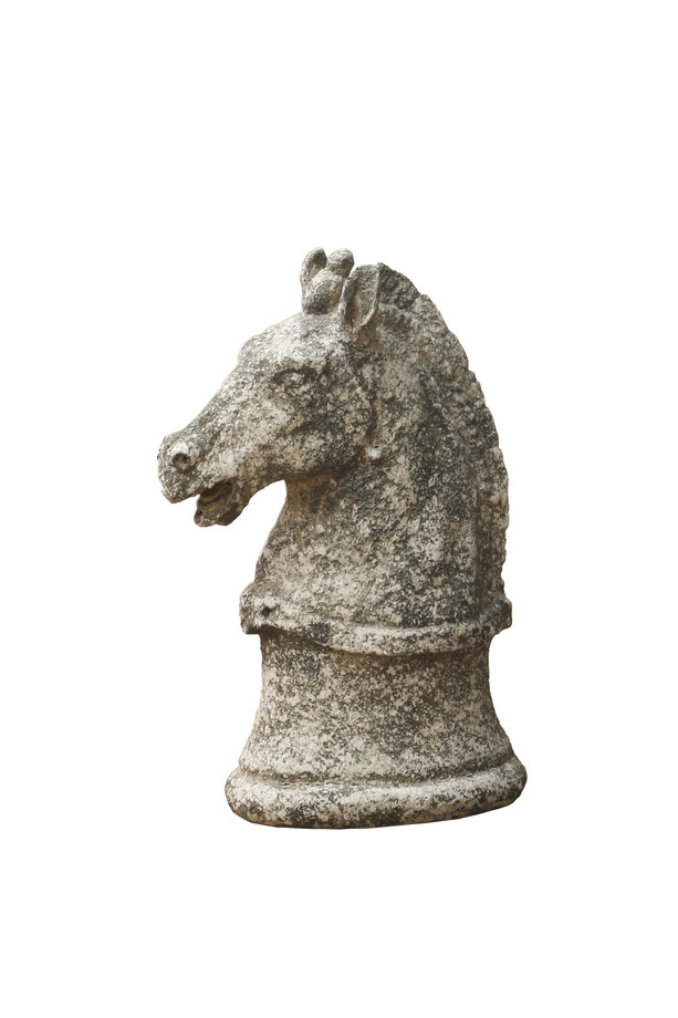 [555CF041] PEDESTAL CABEZA CABALLO RESINA BLANCO-GRIS ANTIGUO