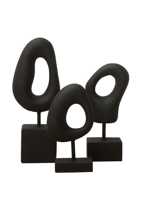 [555CF047] SET 3 PEDESTALES FIGURA ABSTRACTA CERÁMICA NEGRA