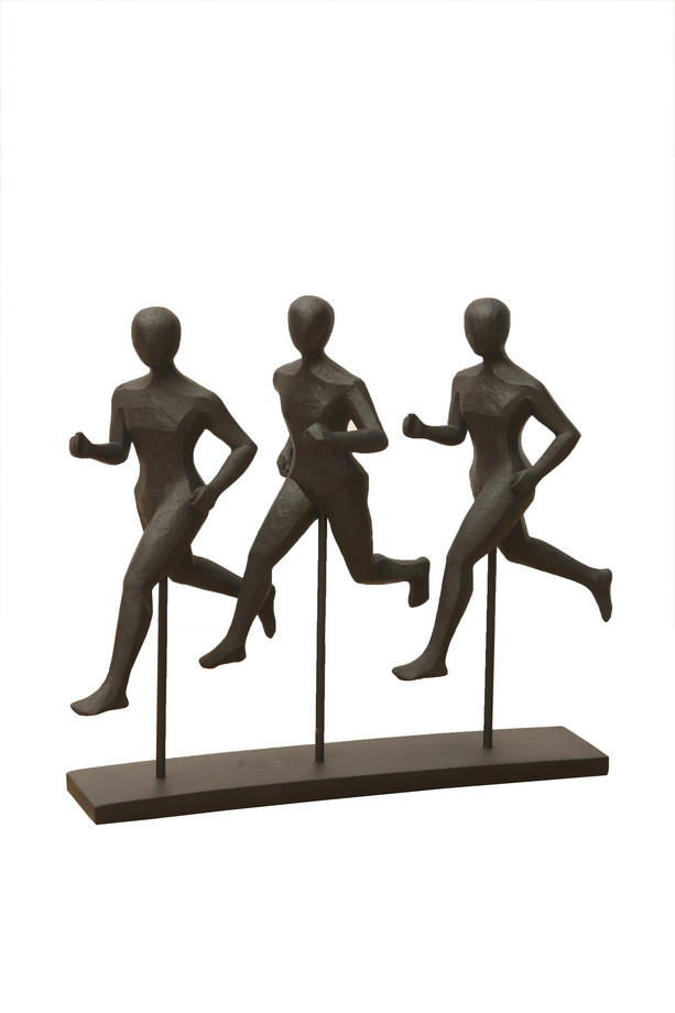 [663TE007] 3 FIGURAS CORRIENDO RESINA Y METAL  NEGRO