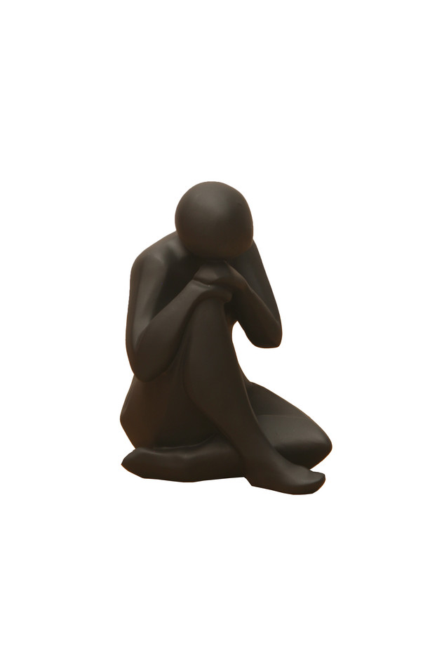 [663TE009] FIGURA SENTADA RESINA NEGRA