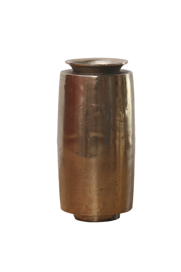 [159VB119] JARRÓN TUBO GRANDE ALUMINIO COLOR ORO VIEJO