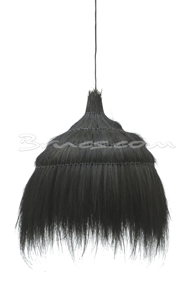 [621OC003] LÁMPARA CONGO ANCHA RATTAN  NEGRO Y HIERRO