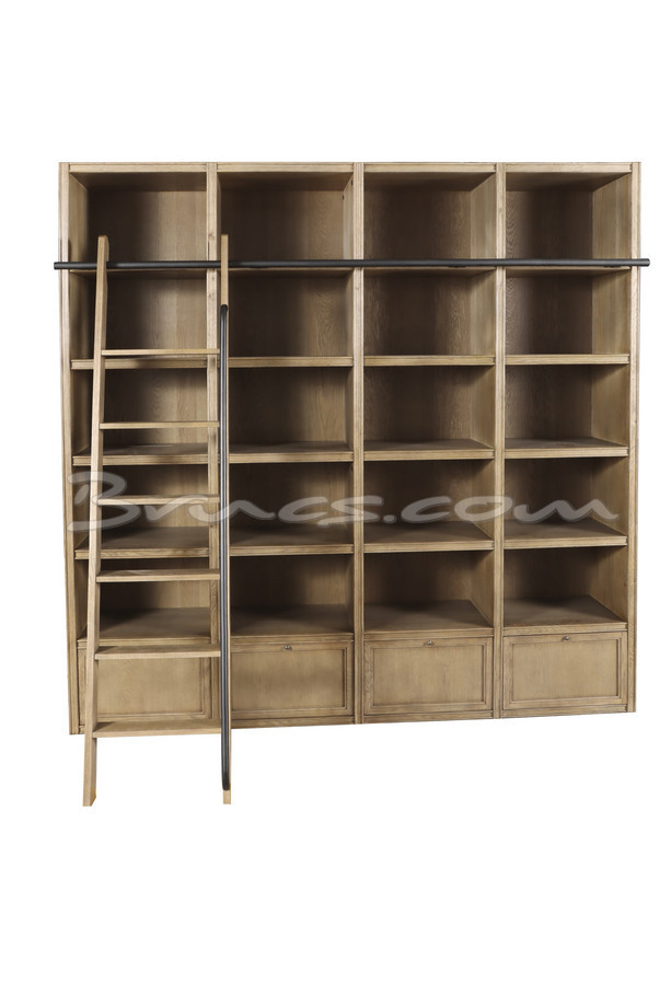 [377WB1430] LIBRERÍA CHORONÍ C/ ESCALERA ROBLE ANTIGUO Y HIERR