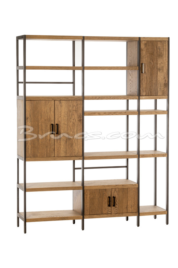 [620HH059] ESTANTERÍA AGIOS CON PUERTAS DE ROBLE Y HIERRO NEG