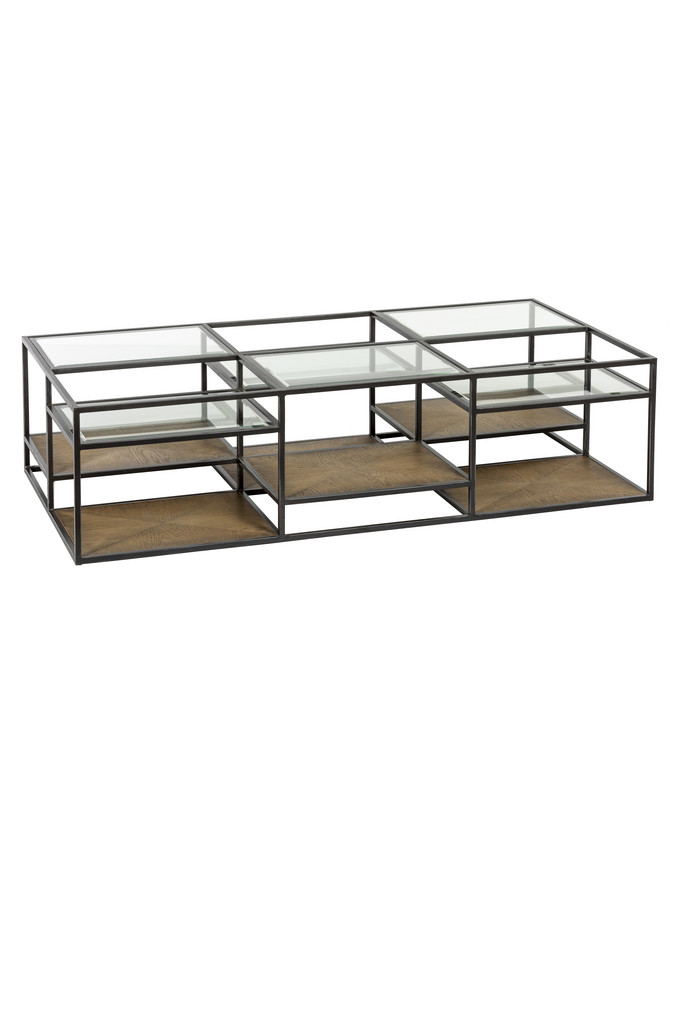 [377WB1063] MESA CENTRO MOSANTO ROBLE, HIERRO Y CRISTAL