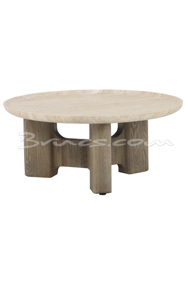 [377WB1292] MESA CENTRO FAKARAVA ROBLE Y TRAVERTINO