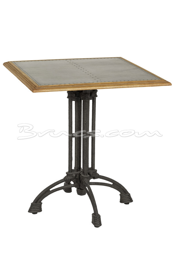 [377WB1223] MESA COMEDOR GRAZ HIERRO GALVANIZADO, ROBLE VINTAG