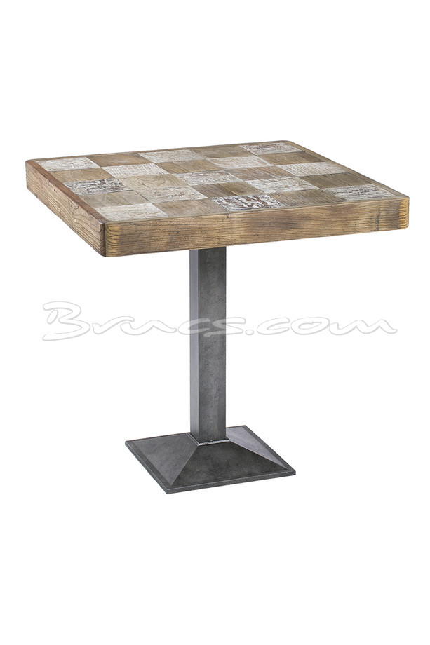 [377WB553] MESA COMEDOR CHECK OLMO BLANCO-NATURAL Y HIERRO