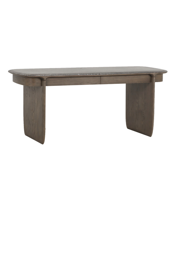 [377WB1474] MESA CONSOLA HOWITT TRAVERTINO Y ROBLE COL. NOGAL