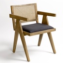 Silla de roble natural, rejilla y asiento de lino