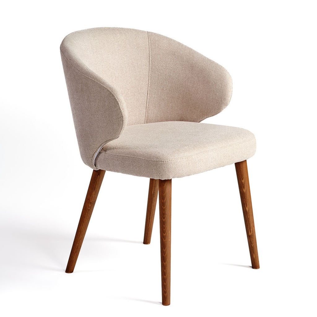 [CAPRI-1] Silla tapizada en beige piedra y pata acabado madera natural
