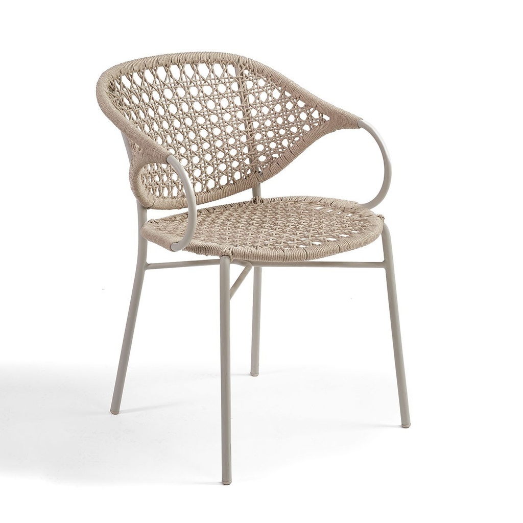 [GWEN] Silla de cuerda color lino y metal con brazo