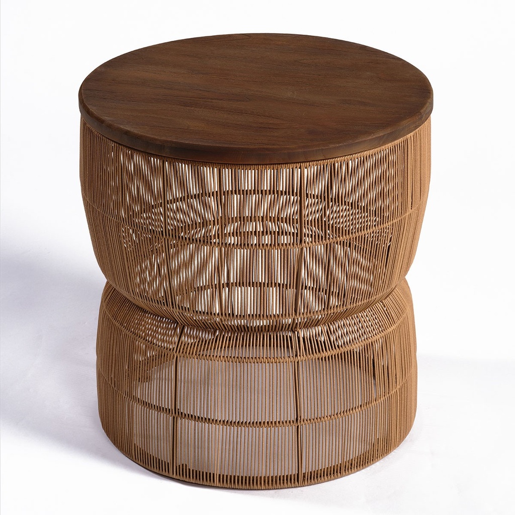 Mesa auxiliar de teca color natural y cuerda color natural