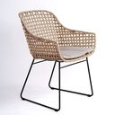 Sillón de comedor ratán sintético, pata metal gris y cojín