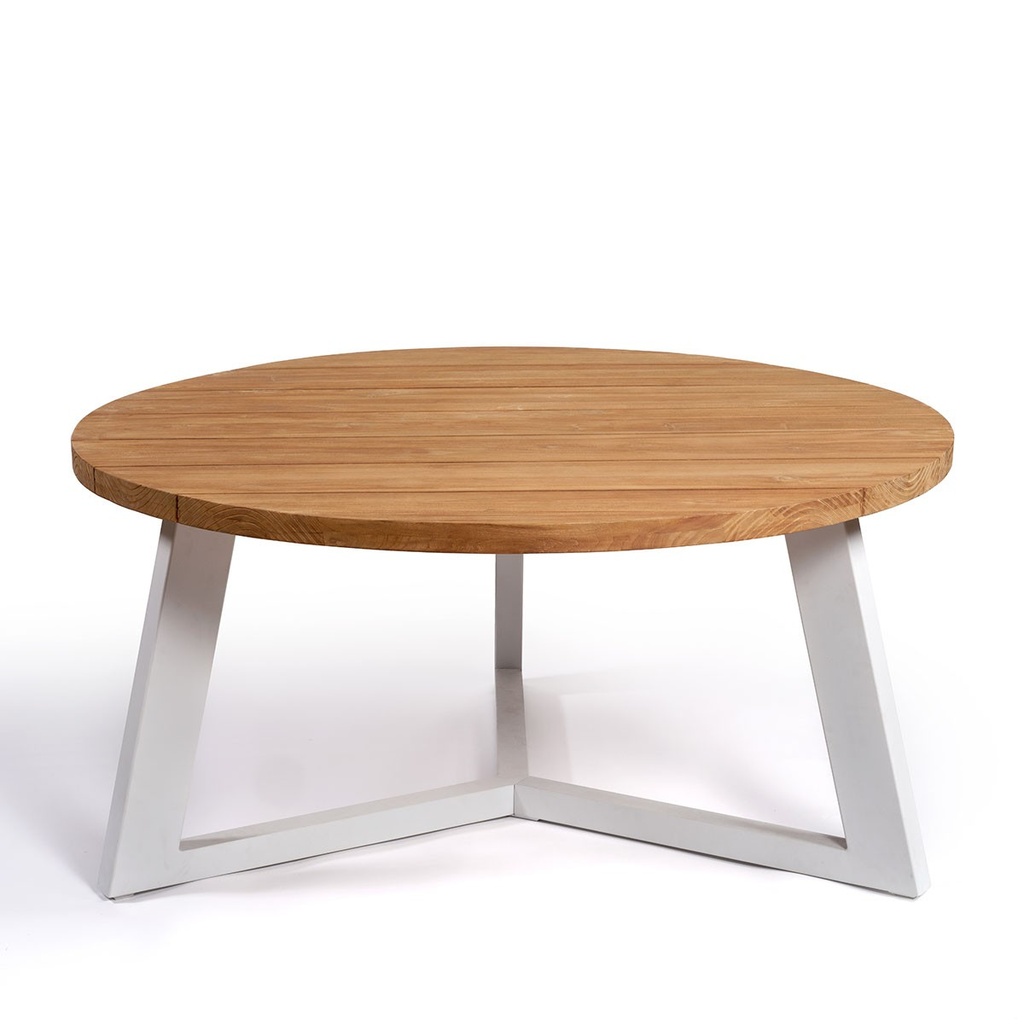 Mesa de comedor de exterior de teca color natural y aluminio