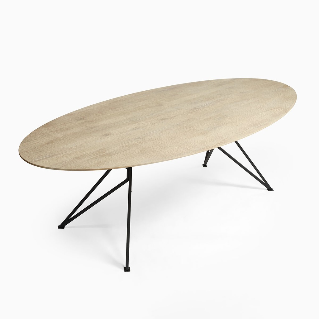 [DRAGO] Mesa de comedor acabado roble blanqueado y pata mariposa de metal