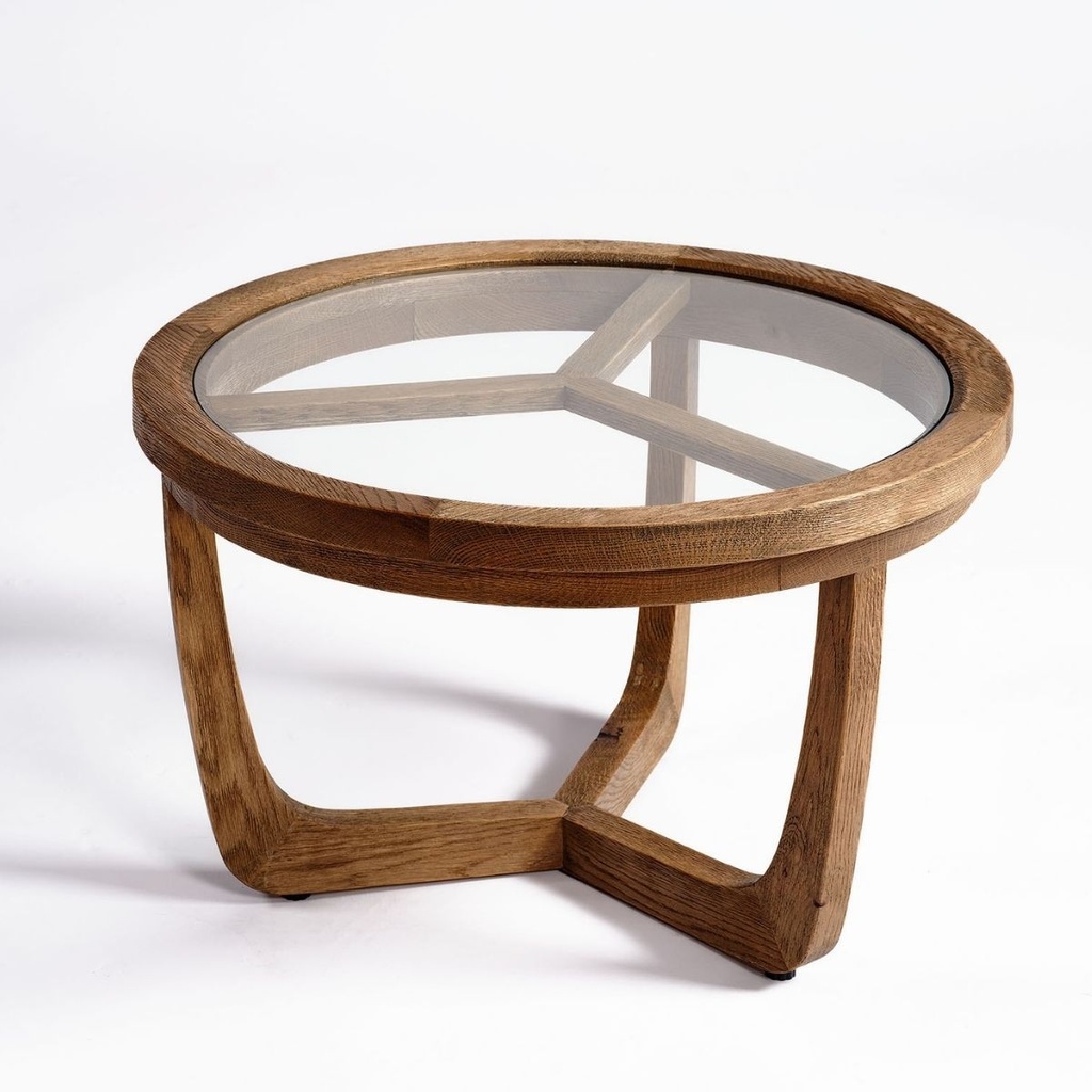 Mesa auxiliar pequeña roble natural y cristal