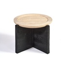 Mesa de centro en madera negra y travertino.