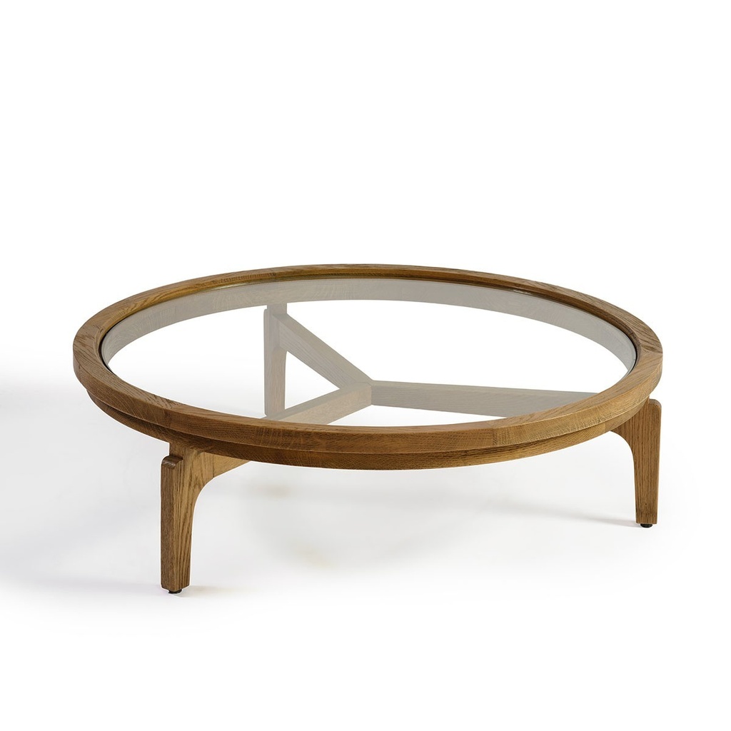 [MOREI] Mesa de centro redonda madera roble natural y cristal - 100