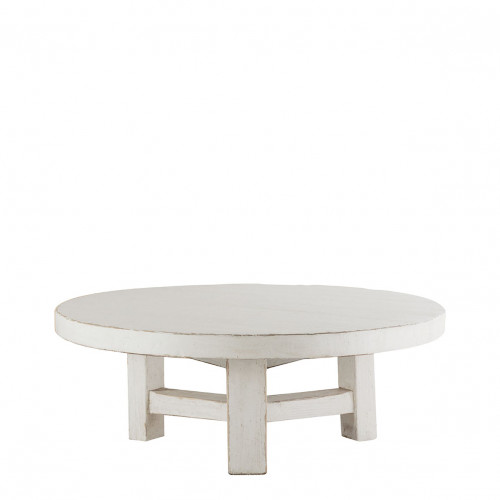 [B10286] Mesa de Centro BAO de Olmo Reciclado - Modelo Pequeño - ø 80 cm - Blanco