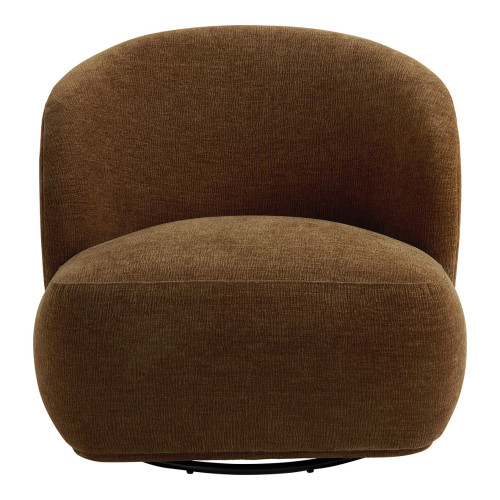 [B10410] Sillón giratorio LISETTE en tejido de terciopelo jaspeado - Tabaco