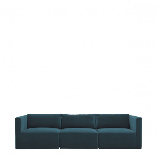 [B10335] Sofá LOU ​​de Terciopelo de Algodón - 3 Módulos - L. 297 cm - Azul Pavo Real