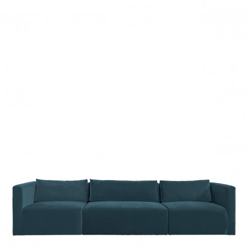 Sofá LOU ​​de Terciopelo de Algodón - 3 Módulos - L. 336 cm - Azul Pavo Real