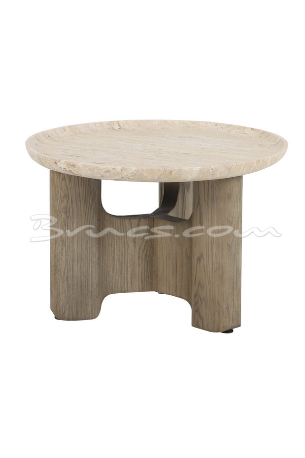 [377WB1291] MESA CENTRO FAKARAVA ROBLE Y TRAVERTINO