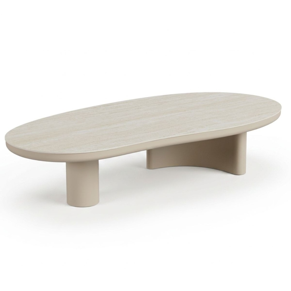 MESA CENTRO ALUMINIO Y PORCELANICO TRAVERTINO MILANO (160X80X38)