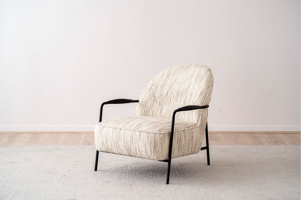 BUTACA TAPIZADA ESTAMPADO BEIGE Y METAL