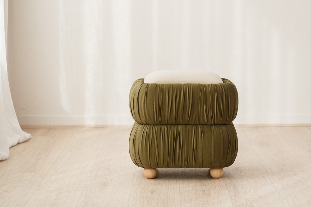 [34LS26166B] SET 2 PUFS NONA. MARFIL Y VERDE OSCURO