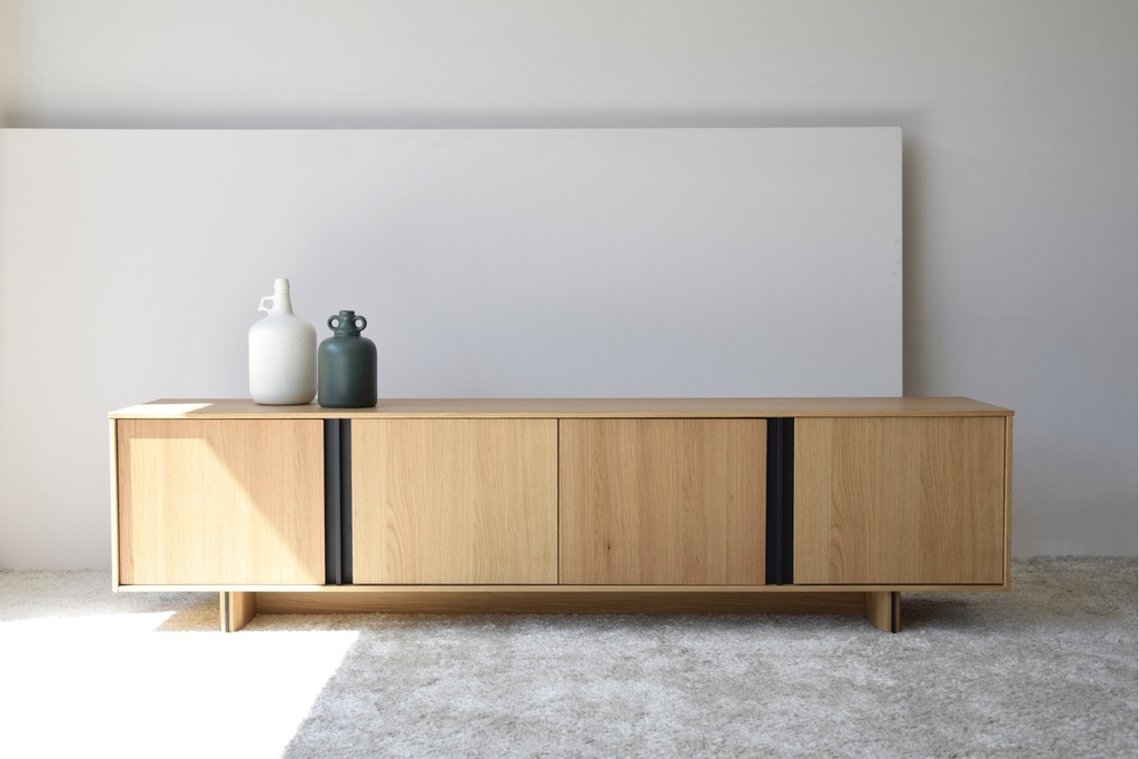 MUEBLE TV ROBLE NATURAL,METAL NEGRO MATE