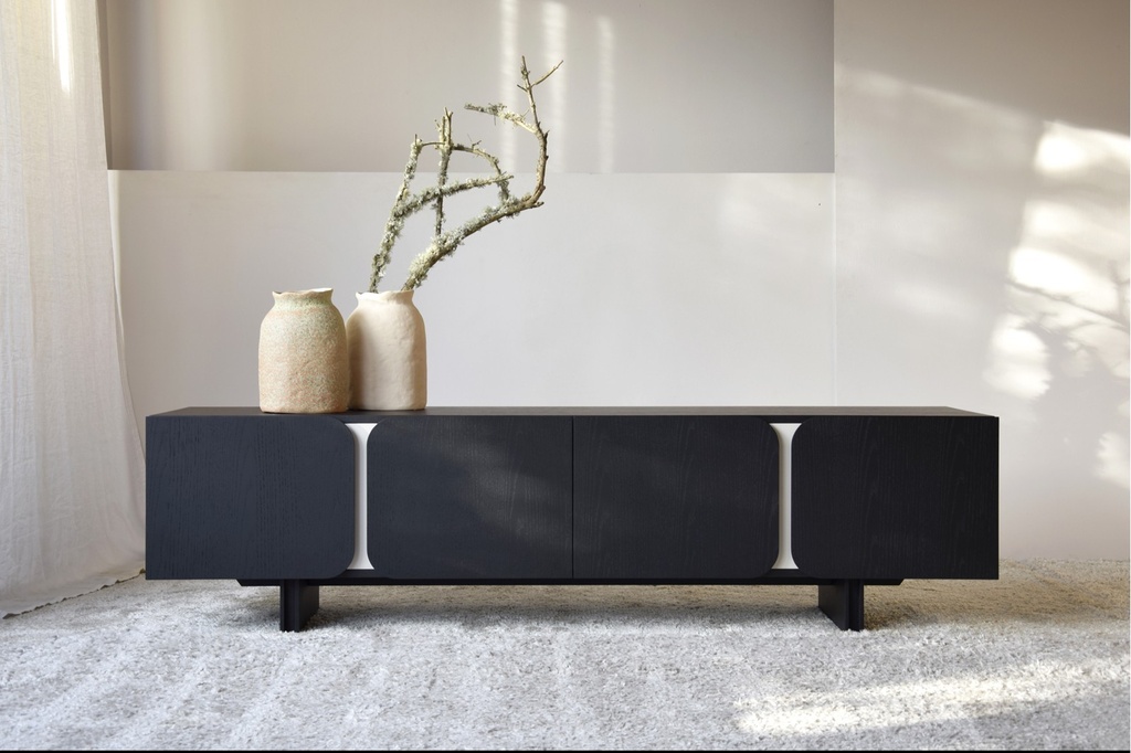 MUEBLE TV CURVA.ROBLE NEGRO Y ARENA MATE