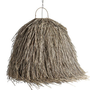 Lámpara de colgar de estilo boho fabricado en fibra natural en color marrón.