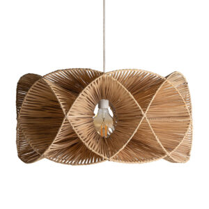 Lámpara de colgar de estilo contemporáneo fabricado en ratán en color marrón combinado con hierro.