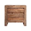 Mesita de noche breive de estilo rústico fabricado en madera de pino reciclado en color marrón con acabado envejecido.