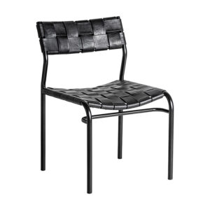 Silla franey de estilo contemporáneo fabricado en hierro en color negro combinado con piel en color negra.