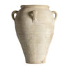 Ánfora kansara de estilo vintage fabricado en arcilla en color crema con acabado envejecido.