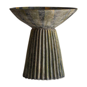 Ánfora plissé stone de estilo clásico fabricado en cemento en color tonos en verde.