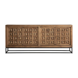 Aparador freiberg de estilo art deco fabricado en madera de pino reciclado en color marrón combinado con hierro en color negro.