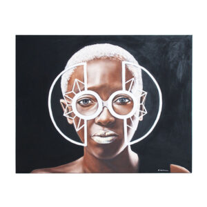 Lienzo rectangular kiro de estilo étnico fabricado en lienzo en color blanco con acabado artesanal en color marrón.