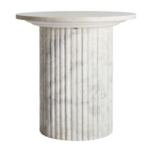 Mesa auxiliar esches de estilo art deco fabricado en mármol en color blanco combinado con madera. Producto desmontable.