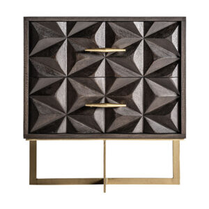 Mesita de noche tully de estilo art deco fabricado en madera de mango en color marrón combinado con latón en color oro.