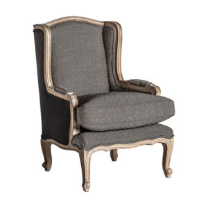 Sillón ruoms en color gris natural de estilo colonial. Fabricado en madera de mango combinado con poliéster.